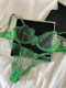 胸罩内衣bra 浪漫有钢圈蕾丝性感透明三角杯套装 濡溯 绿色花园法式