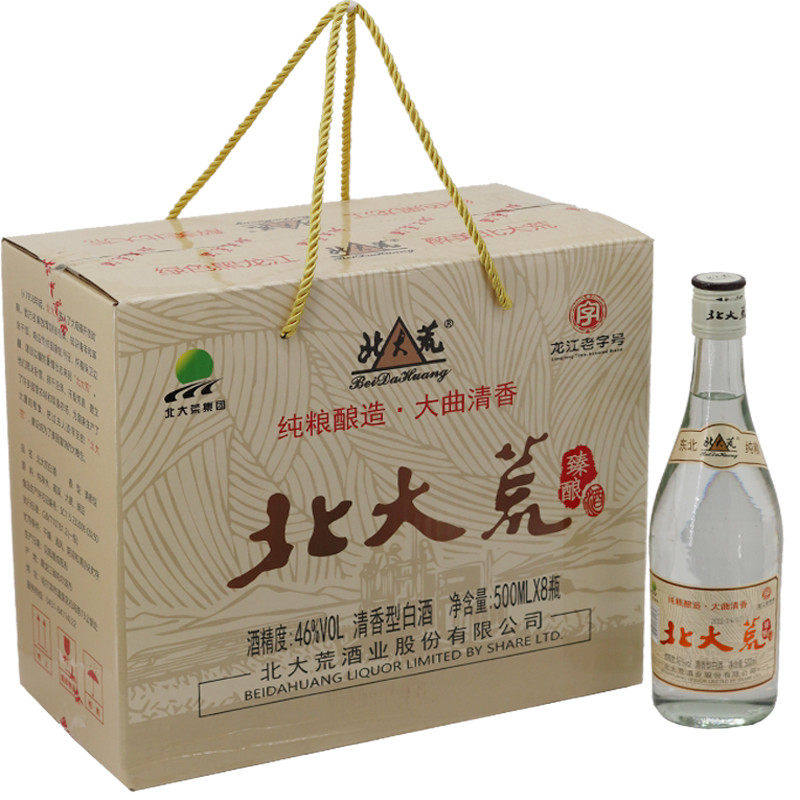 东北白酒黑龙江北大荒 46度大曲清香型 500ml *8瓶纯粮酿造送酒具