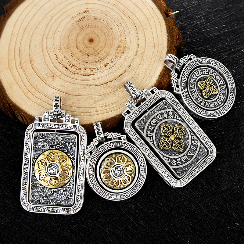 创意转动箴言吊坠纯银金刚杵国潮男士女款项链复古个性情侣配饰品