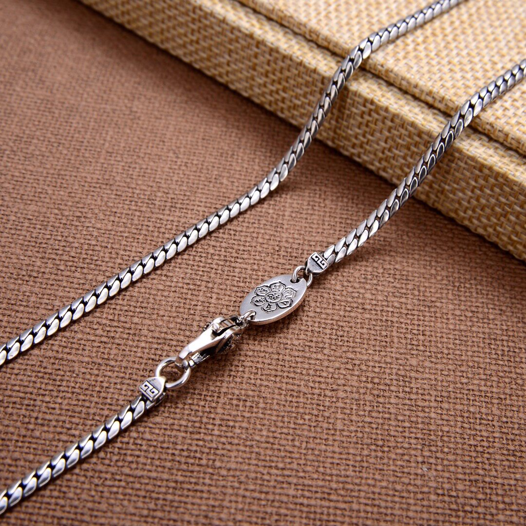 925纯银扁竹节项链男士复古嘻哈个性女款潮男街头风百搭链子