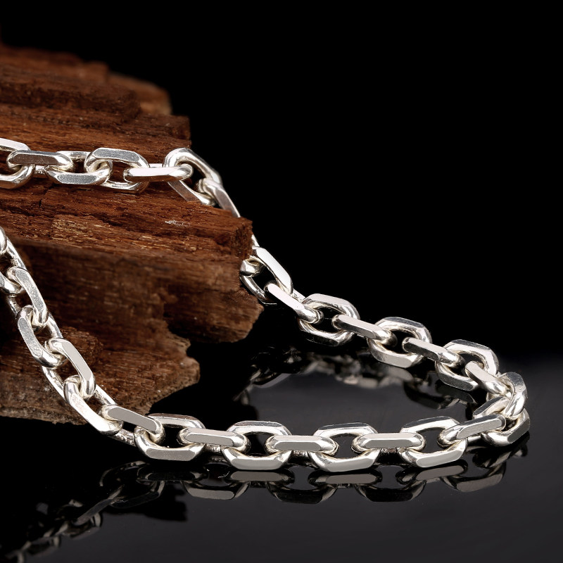 镂心银饰简约男士项链纯银吊坠百搭银链女款毛衣链潮人个性长链