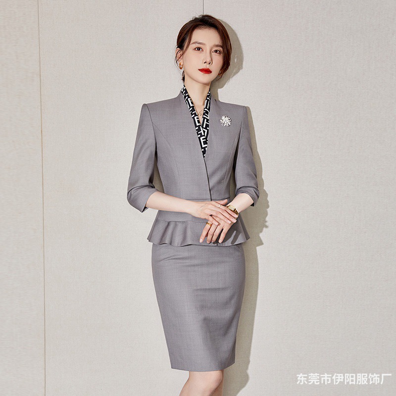 职业套装女高级感灰色西服工装时尚气质女神范工作服套裙西装