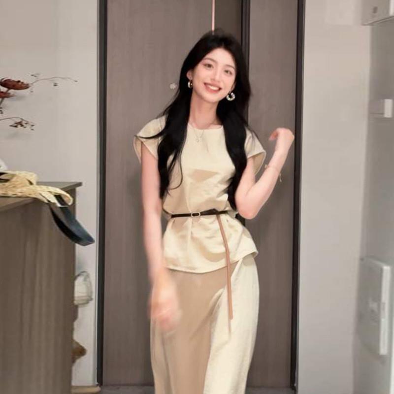2025新款韩系高级感穿搭一整套连衣裙子女夏季慵懒风气质套装长裙