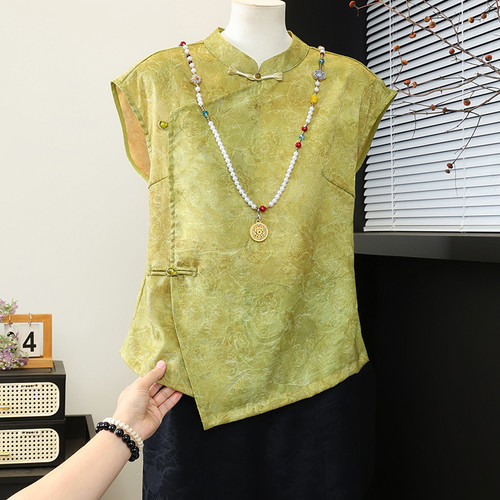 夏季新中式盘扣立领短袖女上衣