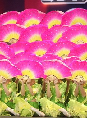 舞蹈扇子 黄色+玫红大号1.2尺双面渐变色茉莉花舞蹈跳舞蹈扇扇子