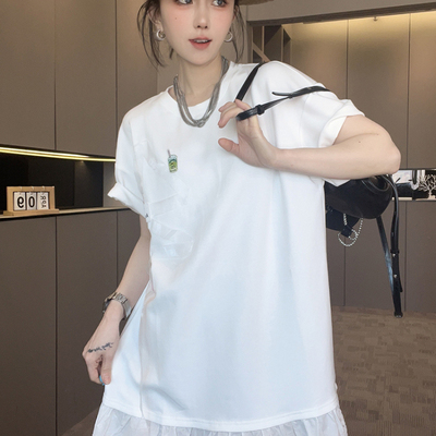 短袖连衣裙女2025夏季新款设计感卡通动漫拼接圆领T恤裙半袖裙子
