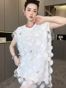 法式 T恤裙 连衣裙女2024夏季 新款 饰无袖 fashion 网纱拼接蝴蝶装