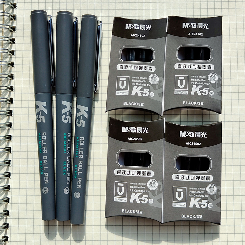 晨光k5可换墨囊直液走珠笔0.5全针管商务办公耐光防水速干签字笔