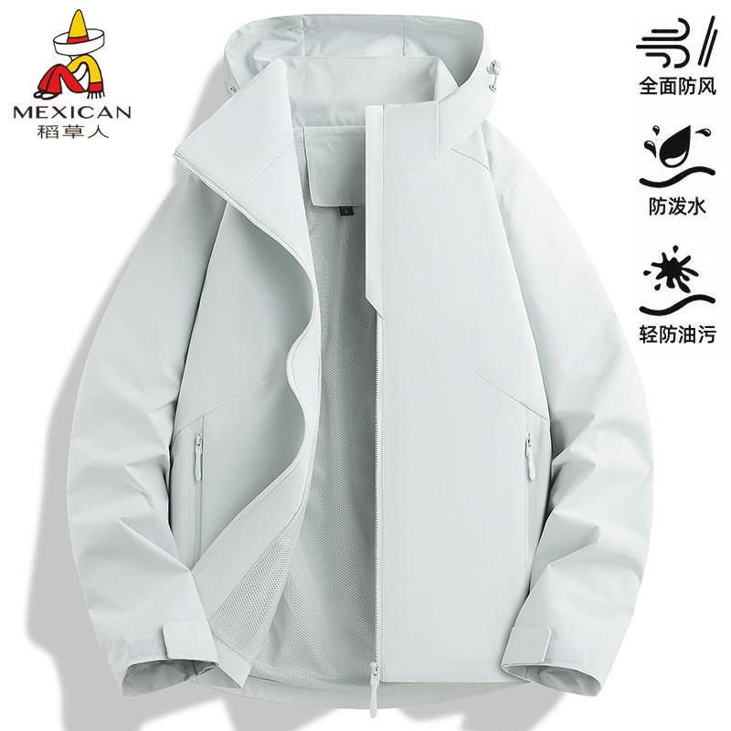 稻草人春秋季单层冲锋衣男女款2026新款薄款外套户外防风登山服图片