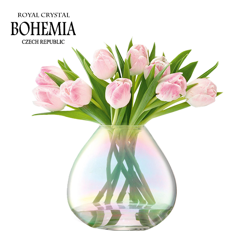 捷克BOHEMIA手工彩虹玻璃花瓶INS北欧客厅创意插花小花瓶摆件装饰