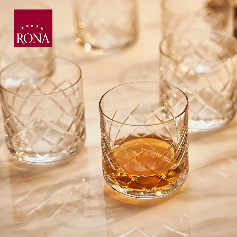 洛娜RONA进口手工车刻水晶玻璃威士忌酒杯xo洋酒杯家用水杯果汁杯