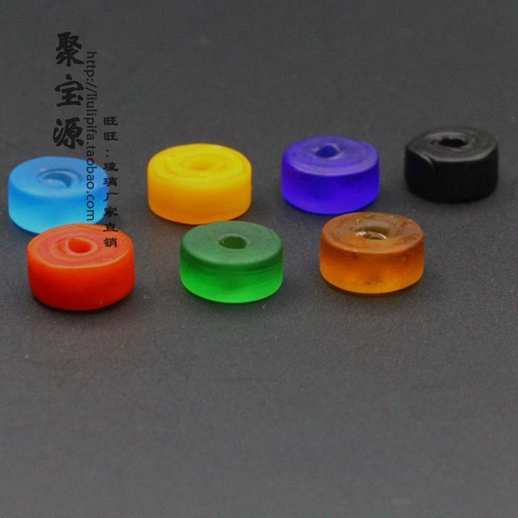 纯手工老琉璃珠直边桶珠 复古磨砂隔片散珠子 diy佛珠佛牌配件