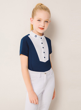 Marcel Bisset 儿童短袖比赛马术上衣T恤 男女童骑马衣服T恤 573