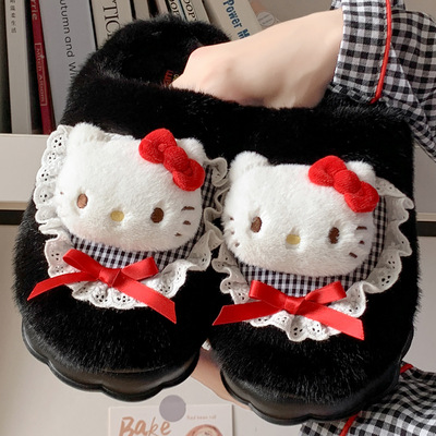 三丽鸥HelloKitty库洛米保暖棉拖鞋女款秋冬季可爱防滑毛毛绒拖鞋