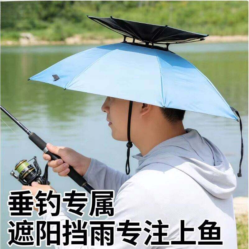 钓鱼佬专用头带伞便携头带伞农民采茶防晒防雨懒人头戴式小伞帽子