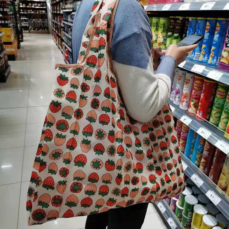 防水大号超市购物袋环保买菜包折叠便携中号手提帆布草莓米奇卡通
