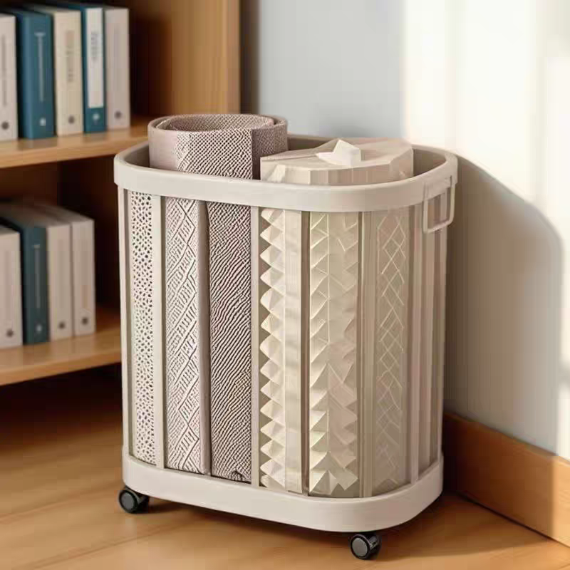 简约现代收纳篮瑜伽垫健身器材收纳筐置物架脏衣篮移动带轮脏衣篓