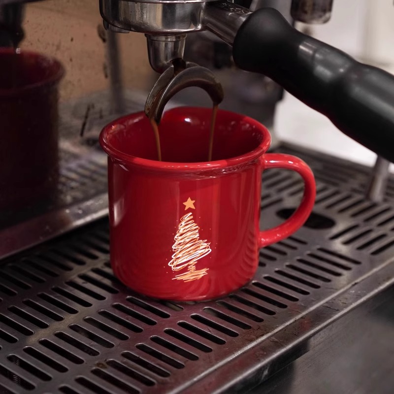 大红色圣诞马克杯陶瓷咖啡杯杯子水杯圣诞节陶瓷杯喜庆杯子