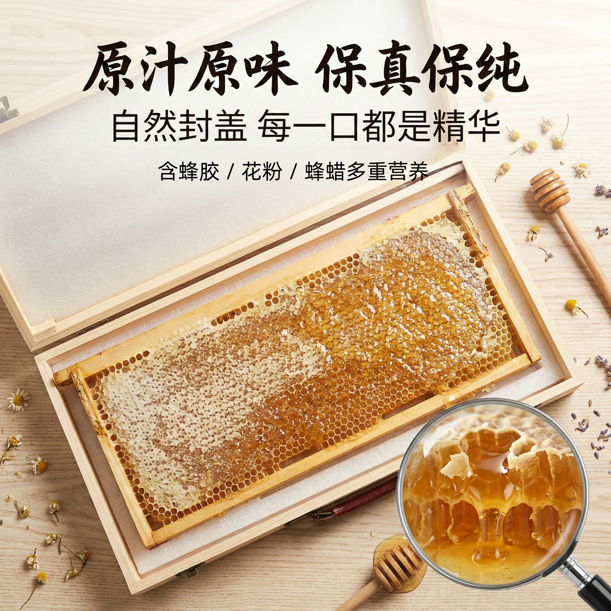嗡嗡乐纯正蜂巢蜜蜂蜜礼盒天然百花蜂蜜嚼着吃独立包装巢蜜