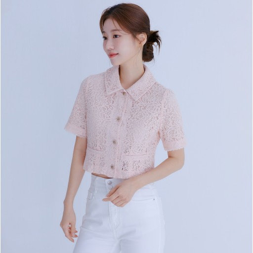 韩国代购直邮ROEM镂空短款蕾丝衫