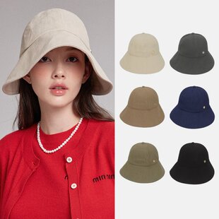 韩国代购直邮WHITE SANDS正品舒适棉麻不对称宽檐遮阳桶帽软帽