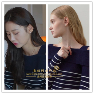 韩国代购换成恋爱李宥静同款ZEROSTREET不对称露肩一字领针织衫