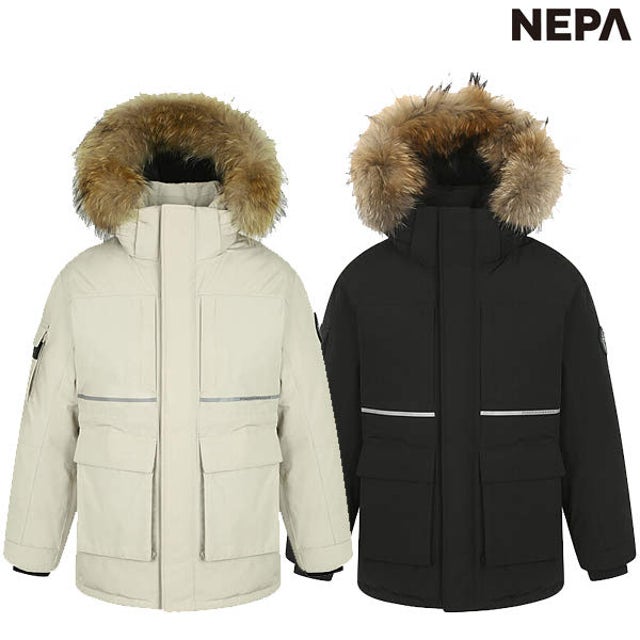 韩国代购直邮正品NEPA/耐葩三折清仓女冬毛领连帽80鹅绒绒羽绒服