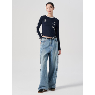 韩国代购直邮8SECONDS8秒正品2024六折清仓工装休闲双口袋牛仔裤