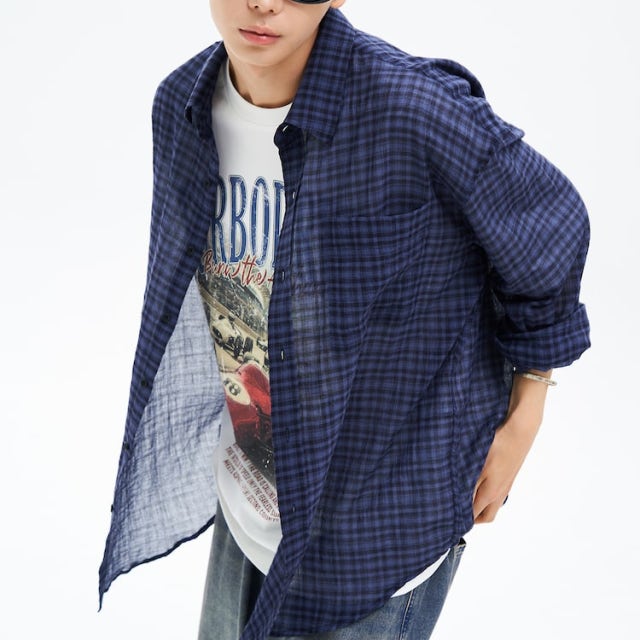 韩国代购直邮正品8秒8seconds男2025秋冬拼色格休闲长袖棉质衬衫
