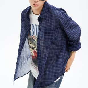 棉质衬衫 8秒8seconds男2025秋冬拼色格休闲长袖 直邮正品 韩国代购