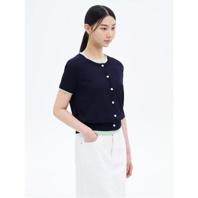 韩国代购直邮8SECONDS8秒正品2025折扣清仓拼色边针织短袖短T恤