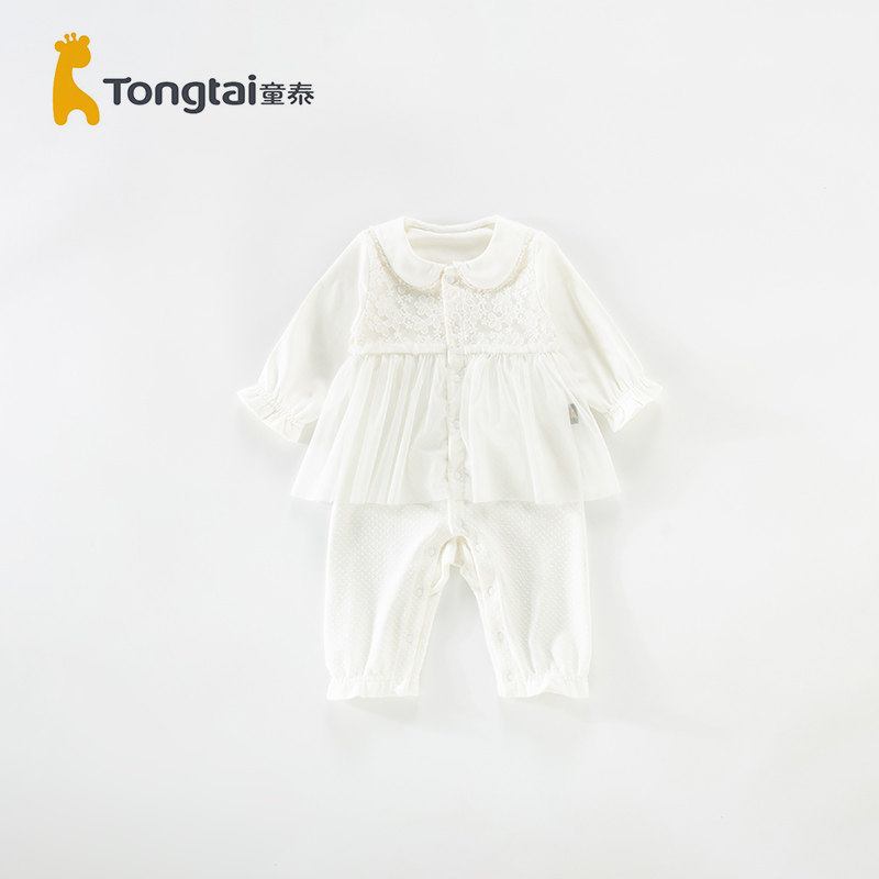 童泰女宝宝连体衣蕾丝裙爬服春秋