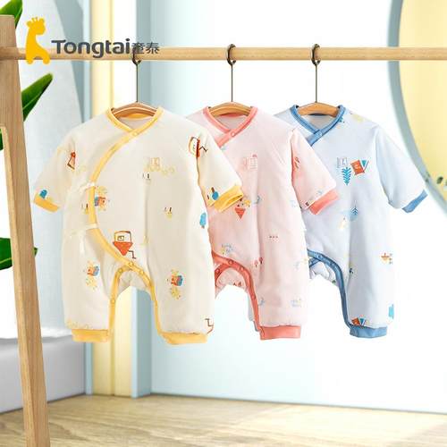 纯棉哈衣童泰长爬斜襟系带秋冬