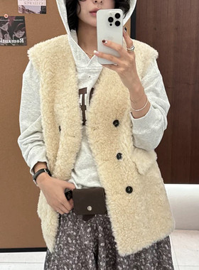 DIHUAYI慵懒风V领双排扣马甲女