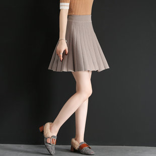 女款a字短裙针织伞裙秋天蓬蓬裙菱形格子半身裙女冬天裙子女冬裙