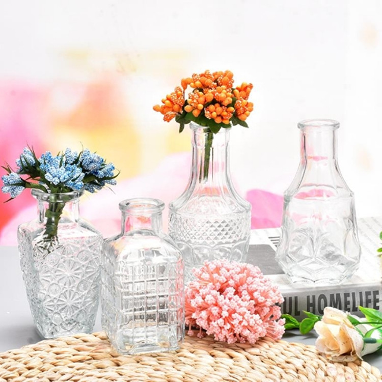 复古轻奢浮雕透明法式小花瓶插花