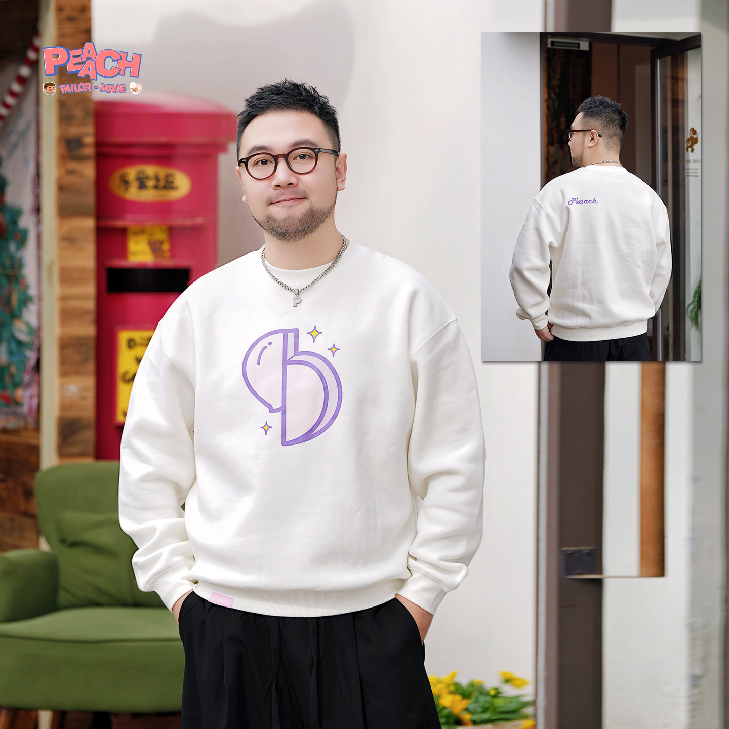 PEAACH日系复古加绒保暖圆领卫衣