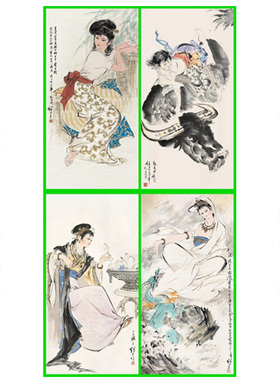 3LJL人65物现代少女写意画白纸底稿实物国画稿临摹过稿条幅