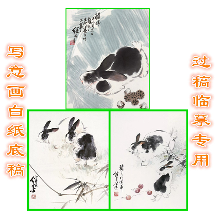 写意画兔子写意画白纸底稿临摹