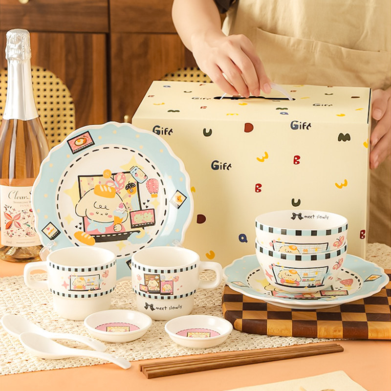 陶煲王陶瓷卡通餐具套装儿童吃饭碗盘勺子家用高颜值茶杯碟礼盒装,餐饮具,餐具瓷器套装,淘宝优惠券,粉丝福利购,淘宝优惠卷