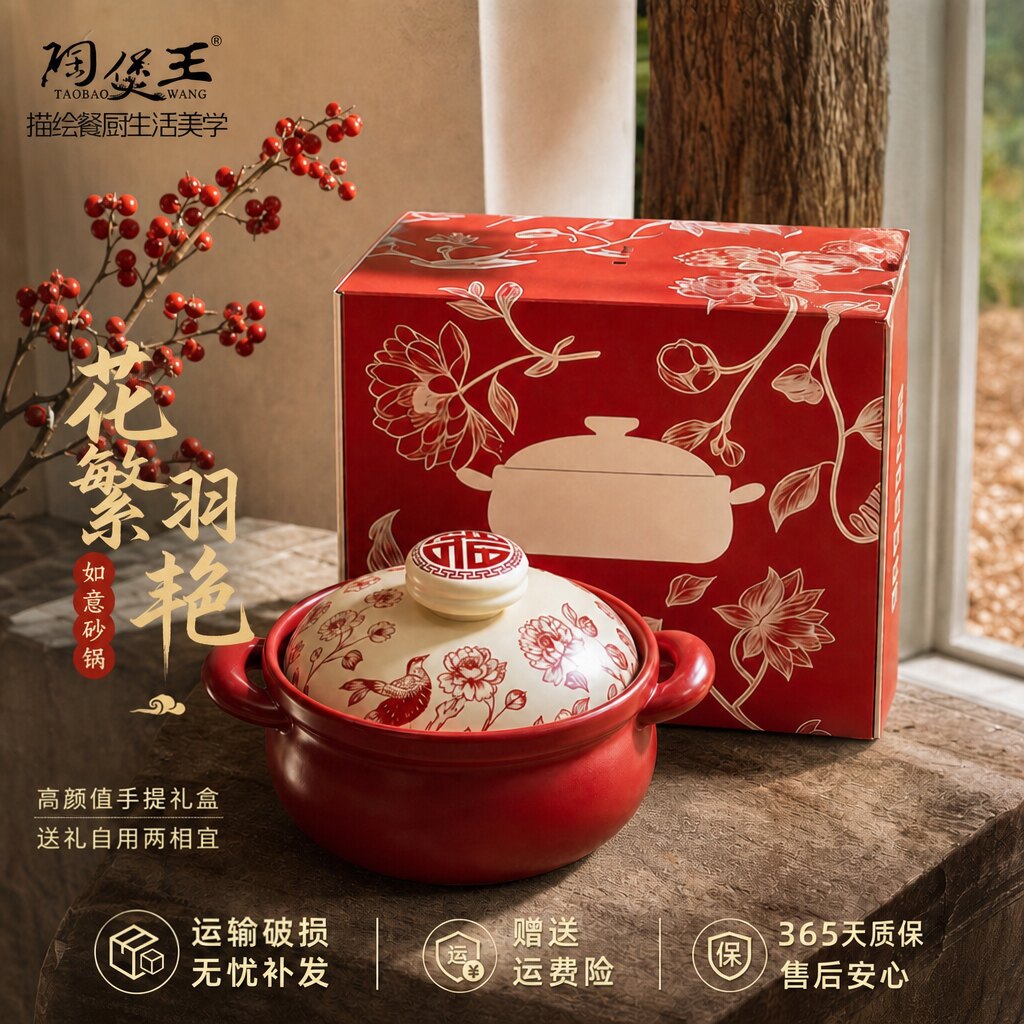 【国补15%】红色喜庆陶瓷砂锅煲图片