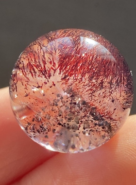 天然水晶超七紫红发云母银山金字塔吊坠圆珠DIY紫发单珠饰品17mm