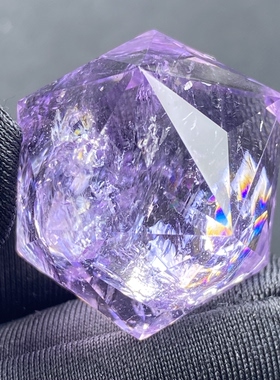 天然紫水晶彩虹切面多面体吊坠紫晶饰品项链 一物一图