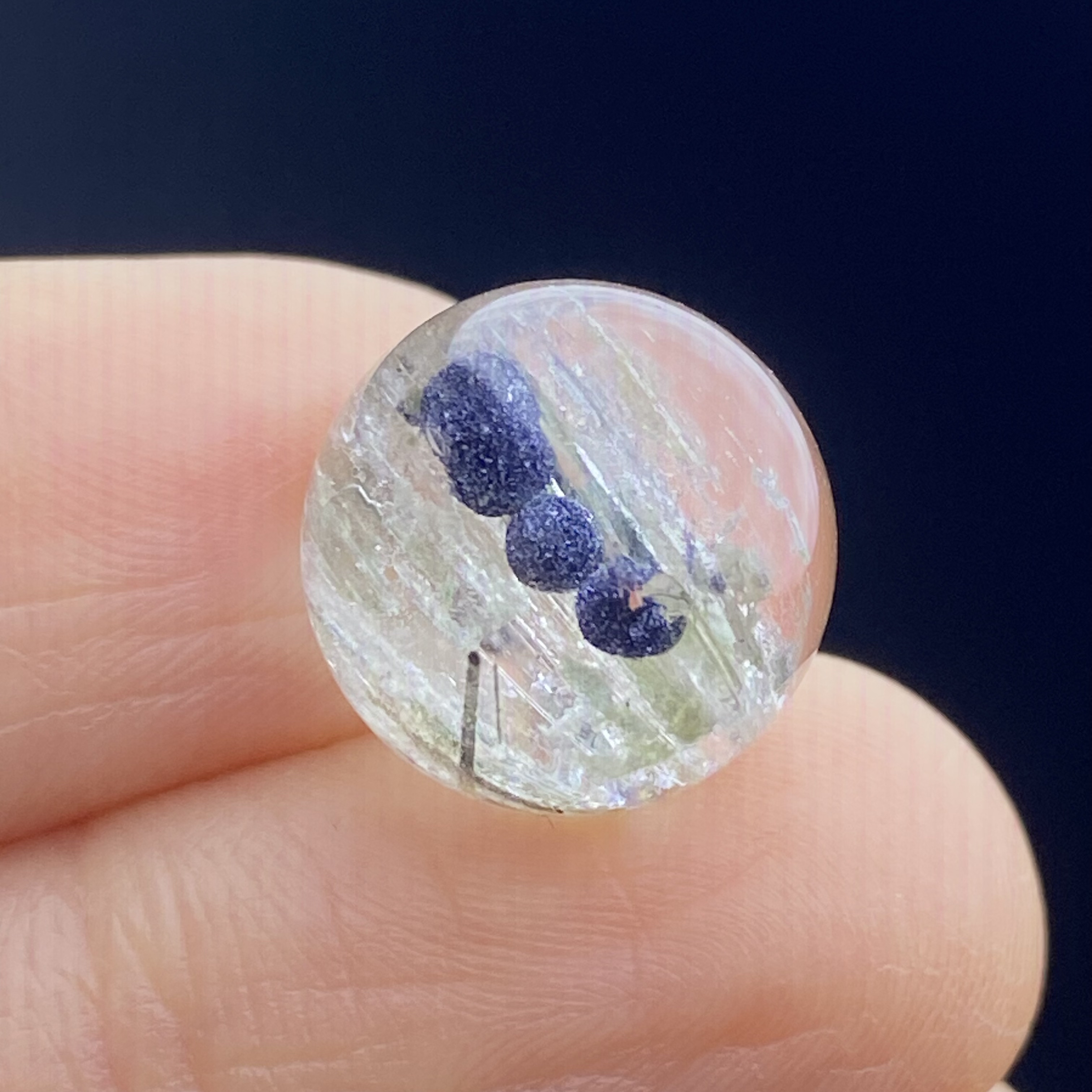 天然水晶包裹体蓝矿花吊坠圆珠DIY矿石单珠奇石饰品12.5mm
