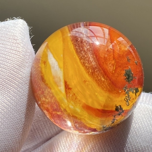 天然水晶红黄胶花包裹绿幽灵吊坠圆珠DIY水晶单珠饰品项链21mm