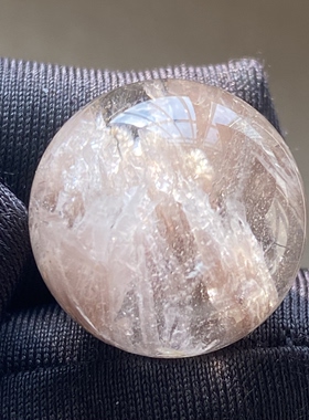 天然水晶包裹体浅粉碧玺吊坠圆珠DIY水晶单珠饰品项链17mm
