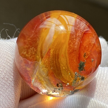 天然水晶包裹体绿幽灵红胶花吊坠圆珠DIY黄胶花单珠饰品项链21mm
