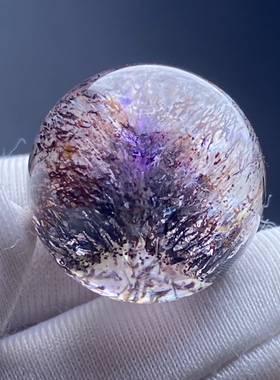 天然水晶超七紫晶发银山金字塔吊坠圆珠紫发晶单珠饰品项链17mm