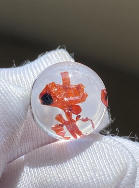 天然水晶包裹体赤铁矿红云母吊坠圆珠DIY水晶单珠饰品项链10mm