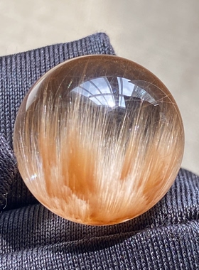 天然水晶黄兔毛顺发吊坠圆珠DIY兔毛单珠饰品项链16mm 一物一图
